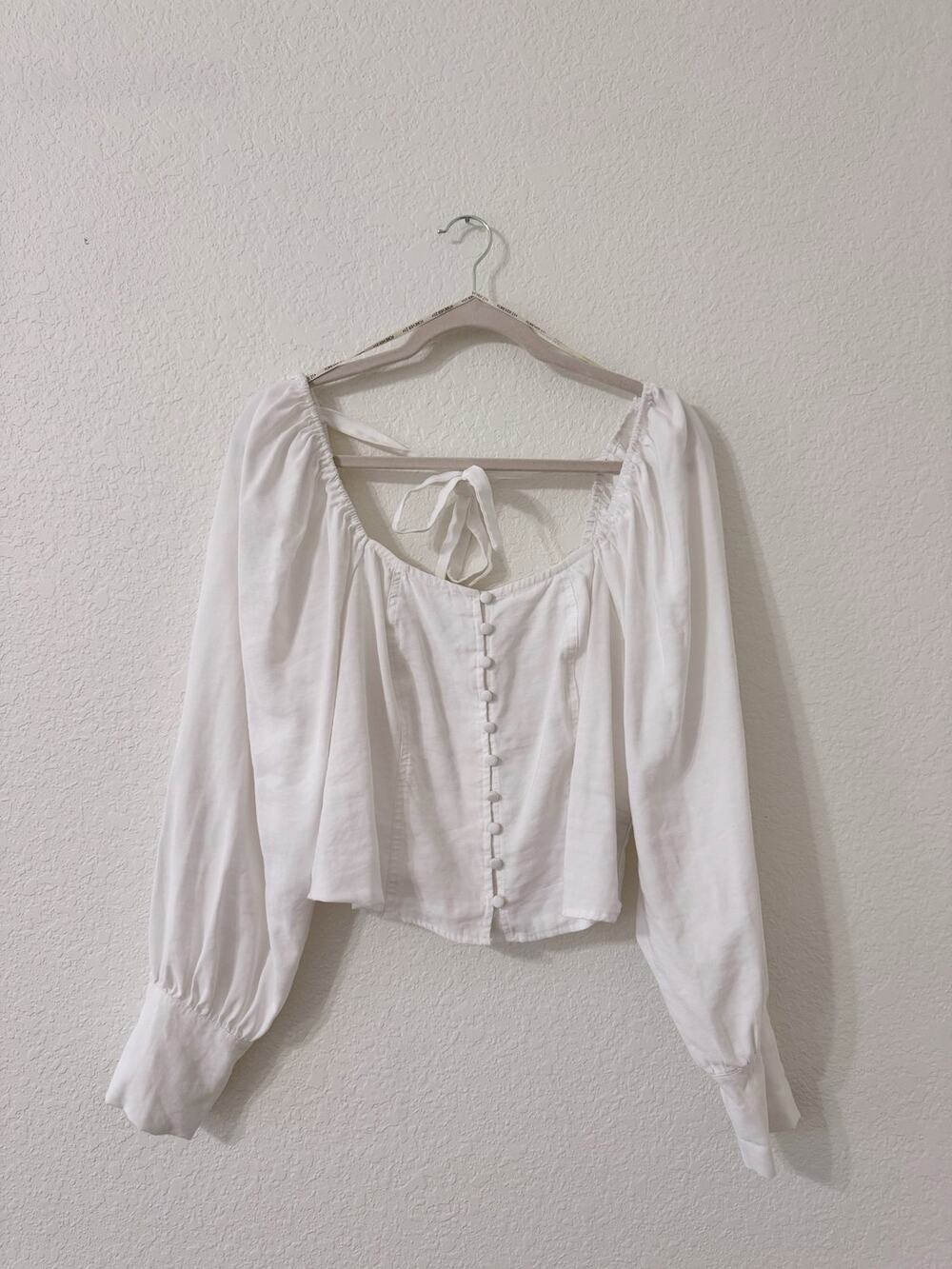 Forever 21+ White Peasant Corset Blouse Puff Sleeve Smocked Back Size 2X